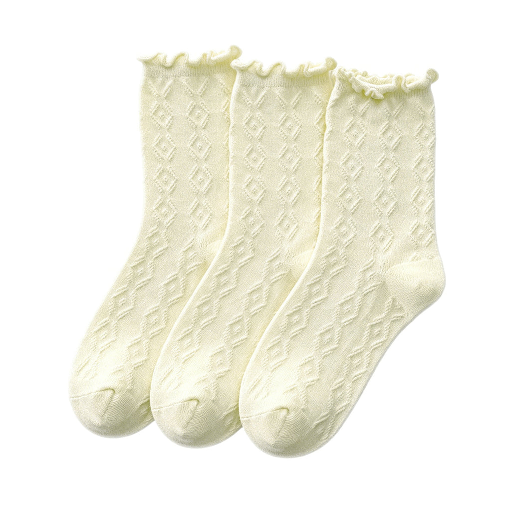 HOWSWET Women Medium Summer Thin Socks Ruffled Cuffs Breathable Casual 3 packs