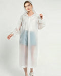HOWSWET Women's Button-front Closure Transparent Raincoat Long Sleeves Full-length coverage Rain Protector
