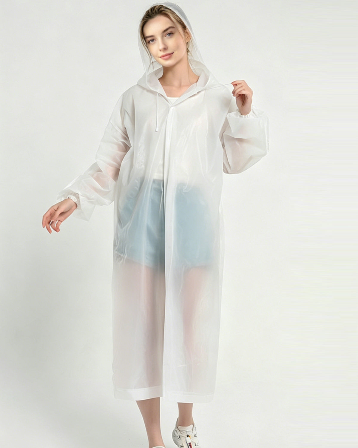 HOWSWET Women's Button-front Closure Transparent Raincoat Long Sleeves Full-length coverage Rain Protector