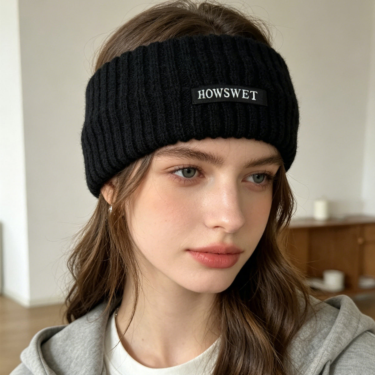 HOWSWET Women Warm Knit Stylish Comfortable Head Band Black Fashion Headband