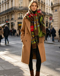 HOWSWET Women's Luxurious Wool Blends Vibrant Patterned Scarf Elegant Warm and bulkiness Long Scarf