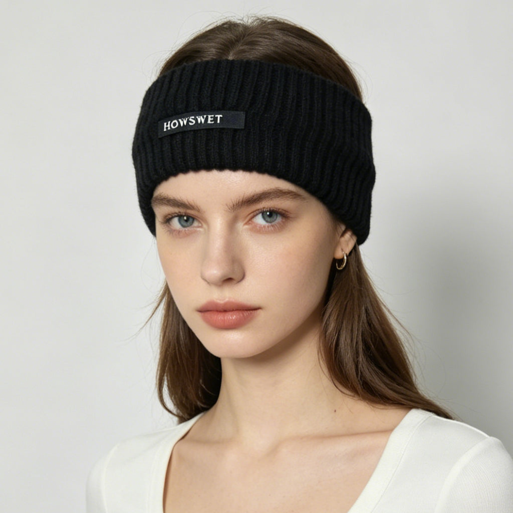 HOWSWET Women Warm Knit Stylish Comfortable Head Band Black Fashion Headband