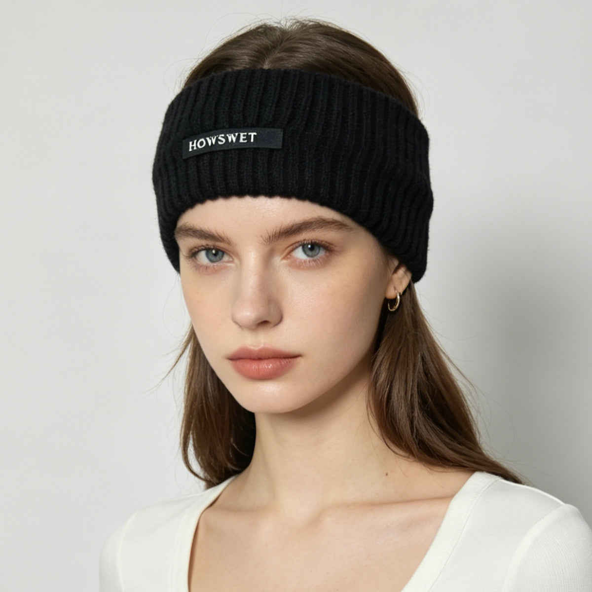 HOWSWET Women Warm Knit Stylish Comfortable Head Band Black Fashion Headband