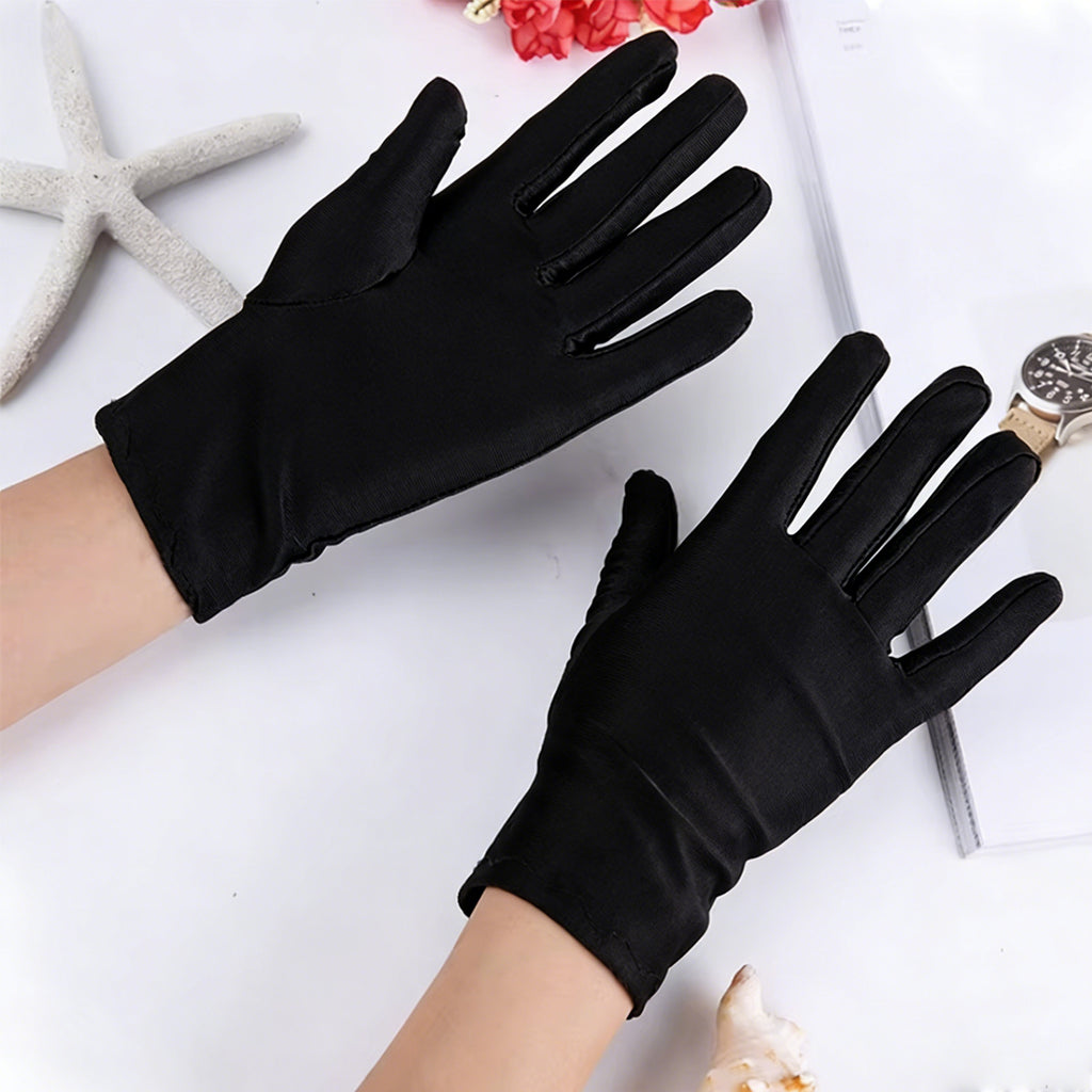 HOWSWET Women Fashion Stretchy Satin Gloves Black UV Sun Protector