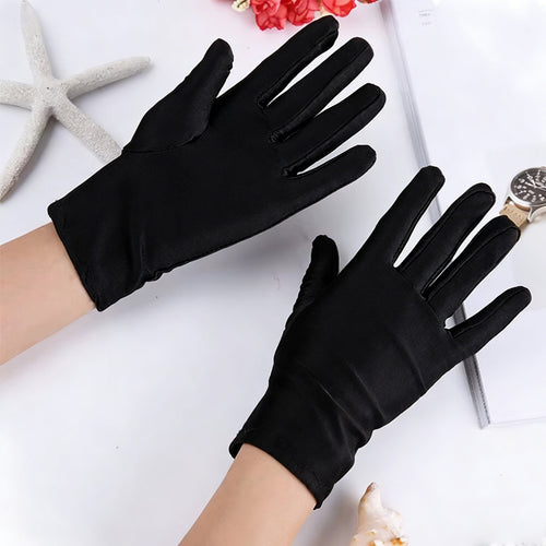 HOWSWET Women Fashion Stretchy Satin Gloves Black UV Sun Protector