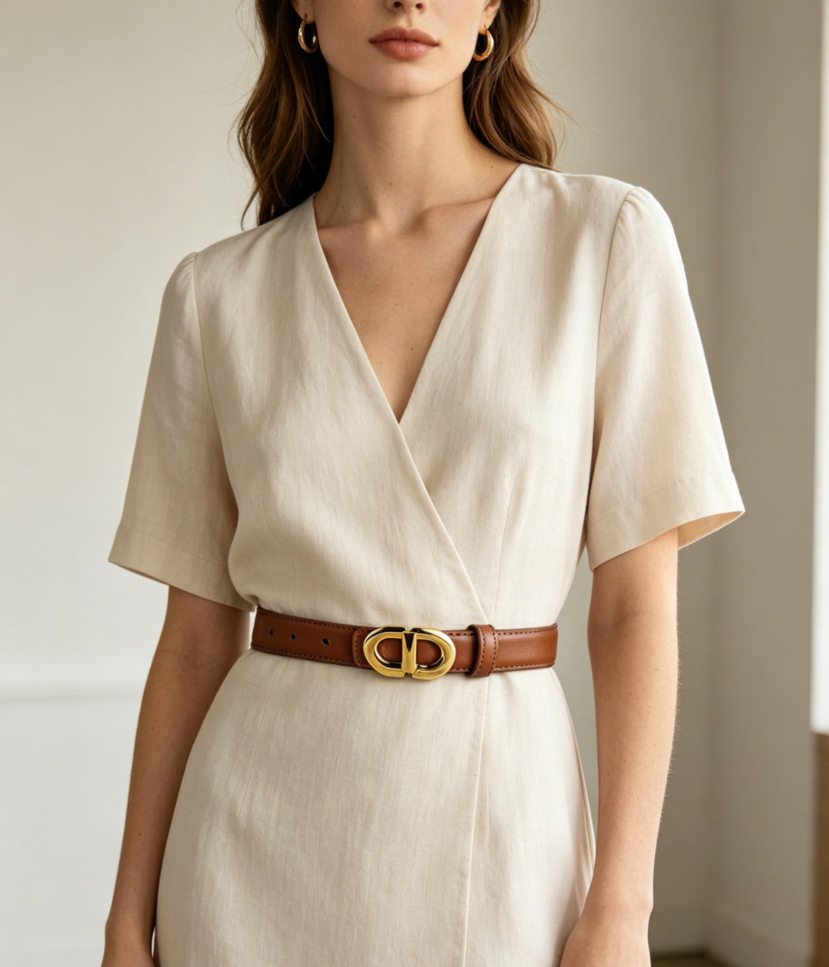 Howswet Women's Chic Brown Button Belt