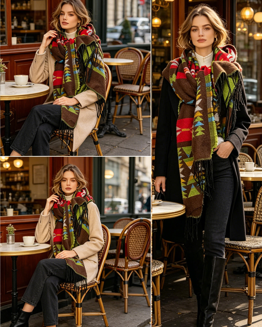 HOWSWET Women's Luxurious Wool Blends Vibrant Patterned Scarf Elegant Warm and bulkiness Long Scarf