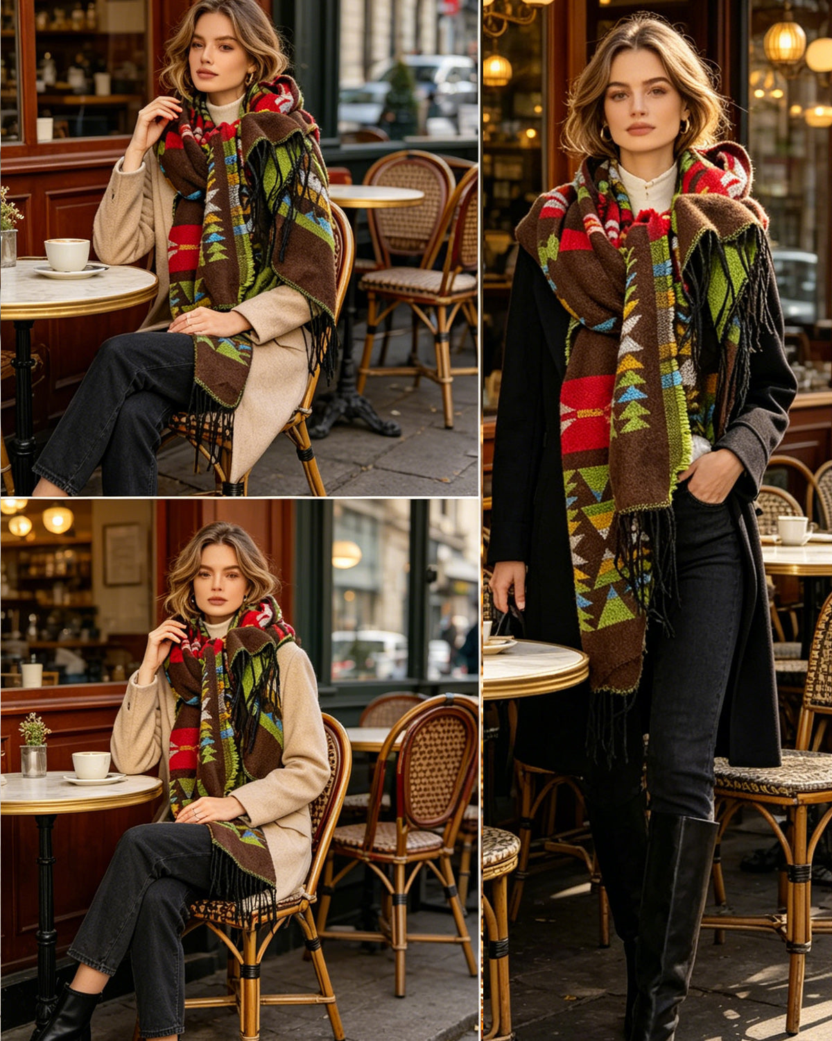 HOWSWET Women's Luxurious Wool Blends Vibrant Patterned Scarf Elegant Warm and bulkiness Long Scarf