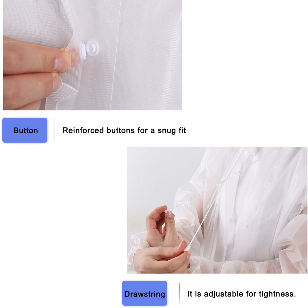 HOWSWET Women's Button-front Closure Transparent Raincoat Long Sleeves Full-length coverage Rain Protector