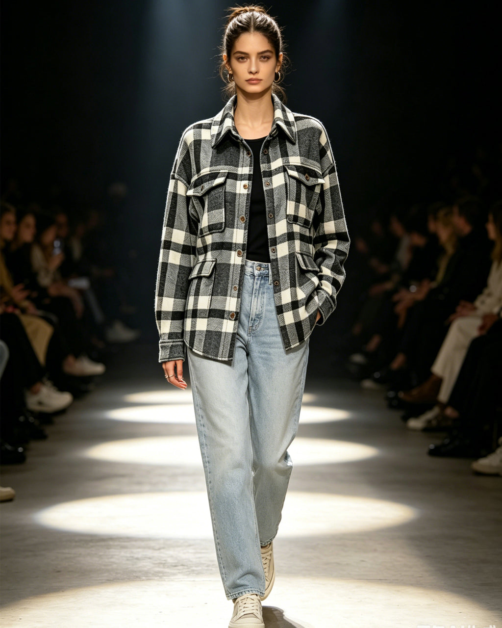 HOWSWET Women's Flannel Shirt Long Sleeve Shakets Button Down Thick Plaid Jackets Coats Fall Winter Grey Color