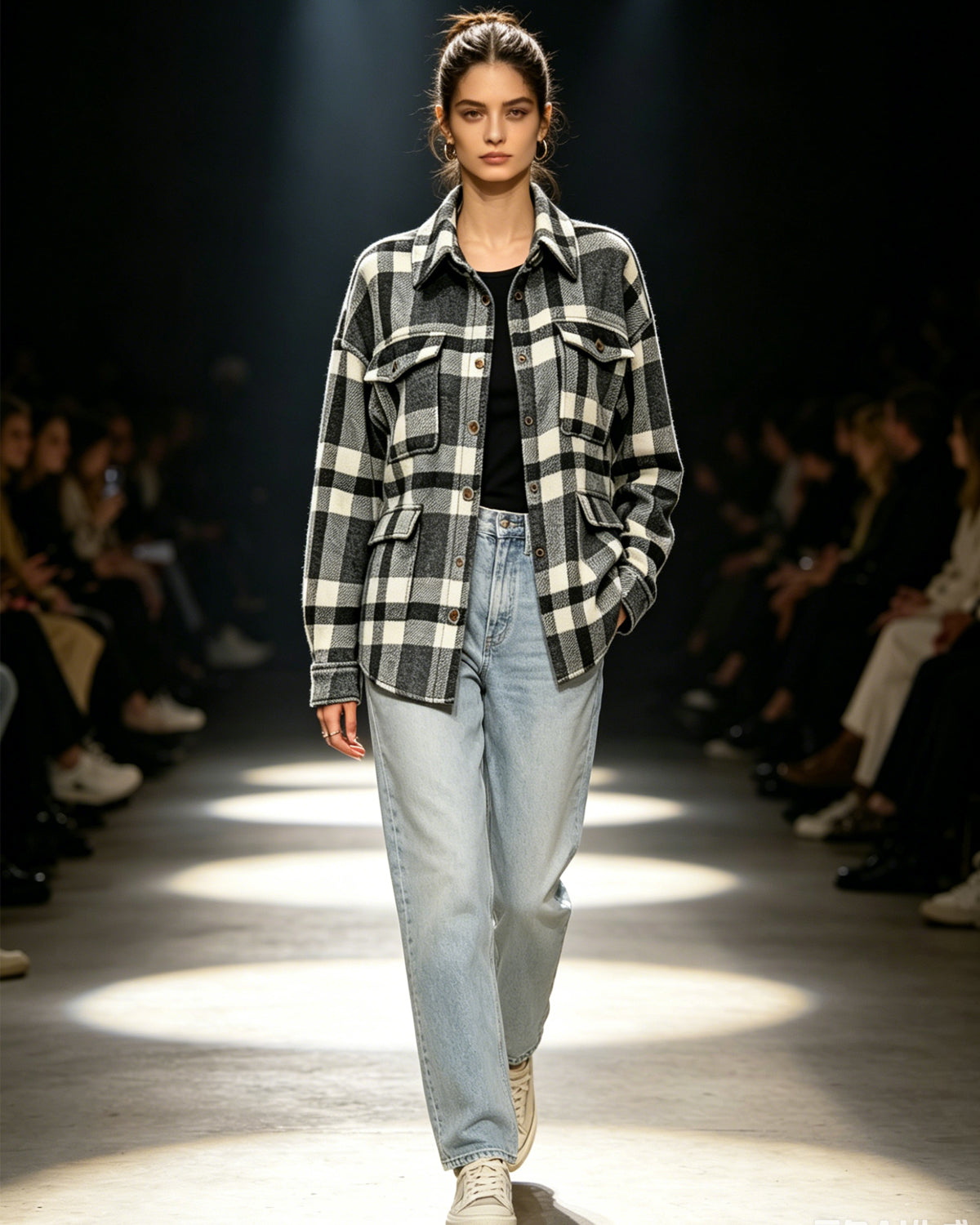 HOWSWET Women's Flannel Shirt Long Sleeve Shakets Button Down Thick Plaid Jackets Coats Fall Winter Grey Color