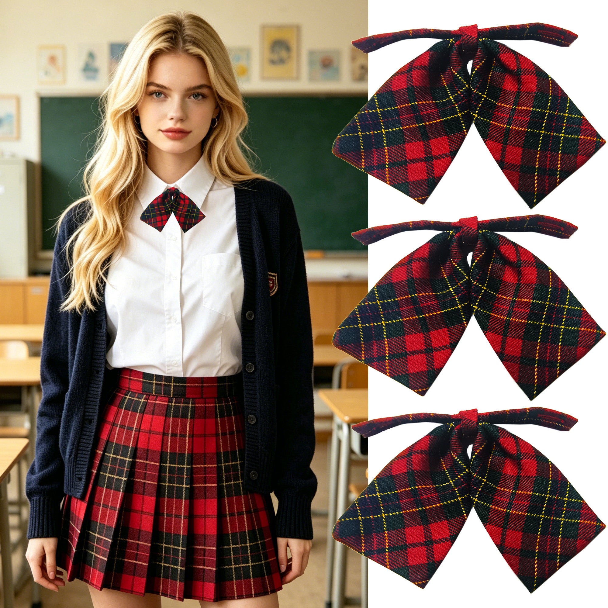 HOWSWET Women's Neck Tie Girls Tartan Plaid Bow Tie School Uniforms or Formal Events Neckties 3 Packs