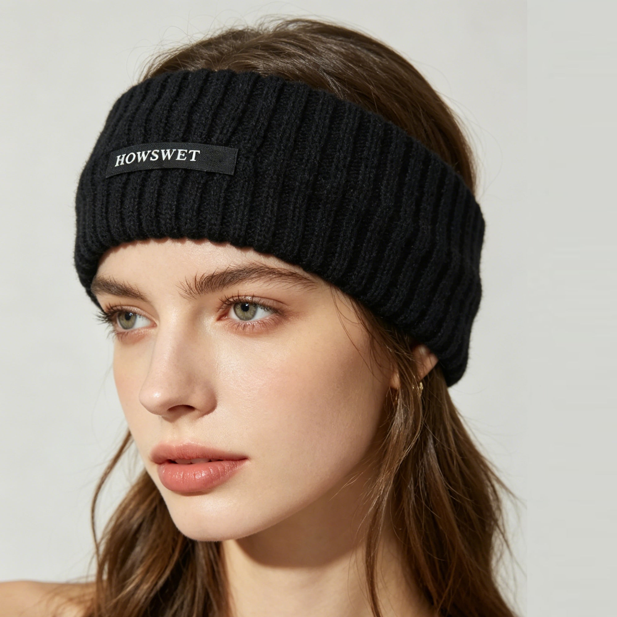 HOWSWET Women Warm Knit Stylish Comfortable Head Band Black Fashion Headband
