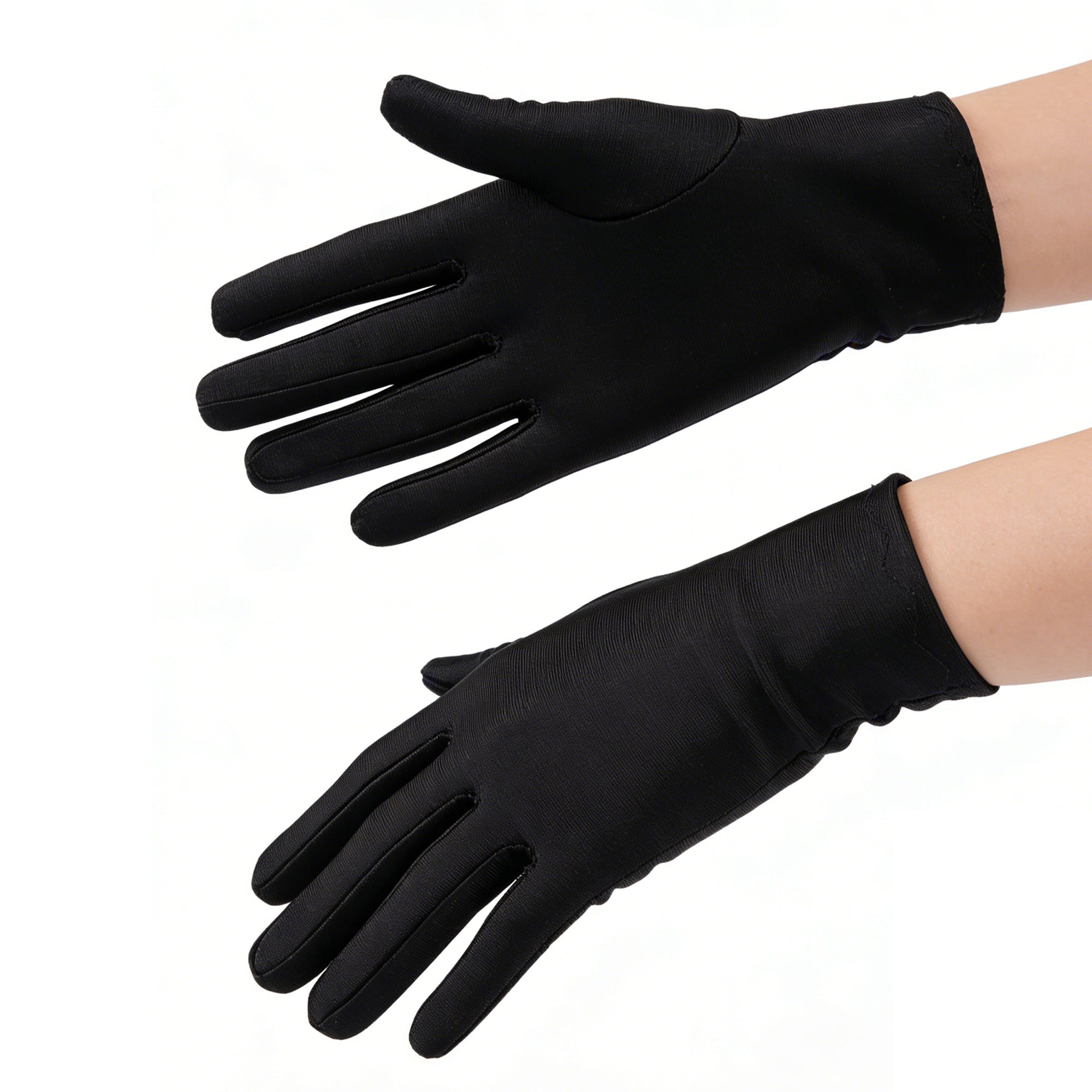 HOWSWET Women Fashion Stretchy Satin Gloves Black UV Sun Protector