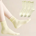 HOWSWET Women Medium Summer Thin Socks Ruffled Cuffs Breathable Casual 3 packs